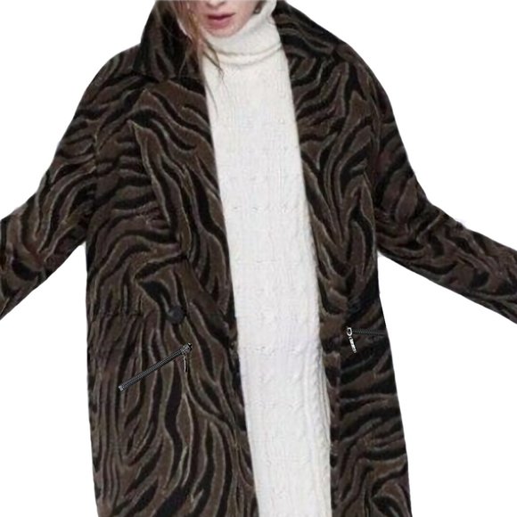 NEW 500 Maison Cinqcent Wool Blend Animal Print Oversized Coat, Size S - Picture 3 of 16